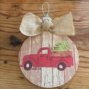 Rustic Red Truck Ornament with Burlap Bow